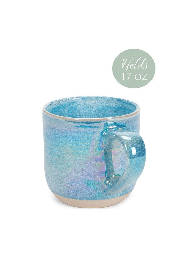 إيلانز ديزاينز كوب قهوة من الخزف الحجري عالي الجودة من Elanze Designs، كبير الحجم، 17 أونصة سائلة، مصنوع من السيراميك عالي الجودة، مناسب للمطبخ اليومي، بمقابض منحنية مريحة، مجموعة من 4 قطع، أزرق - Image 3