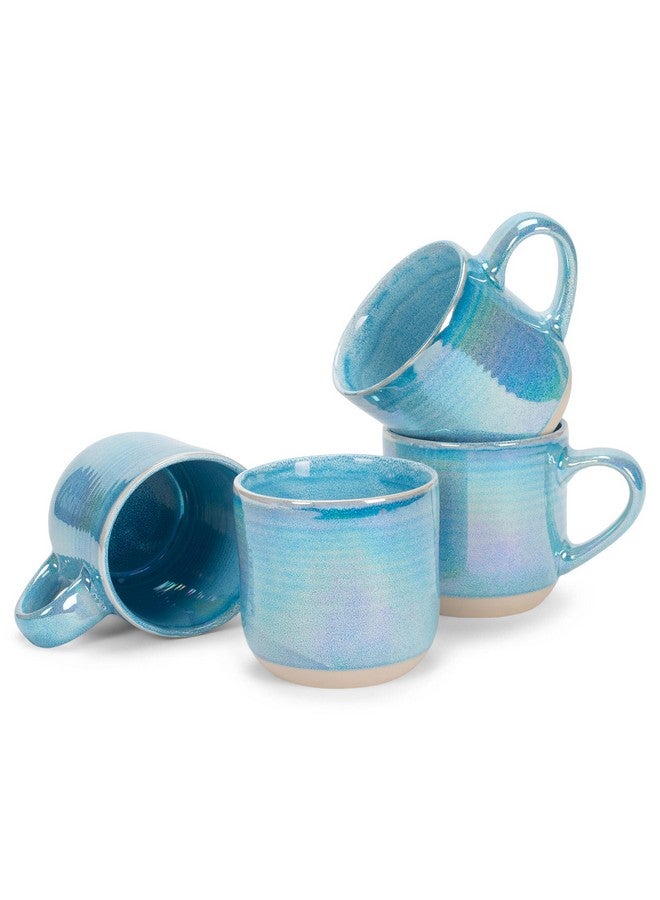إيلانز ديزاينز كوب قهوة من الخزف الحجري عالي الجودة من Elanze Designs، كبير الحجم، 17 أونصة سائلة، مصنوع من السيراميك عالي الجودة، مناسب للمطبخ اليومي، بمقابض منحنية مريحة، مجموعة من 4 قطع، أزرق - Image 1