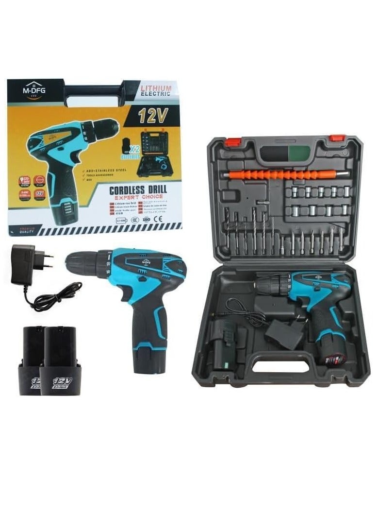 Cordless drill driver 12v case 24 accessories 2 batteries and charger - Image 1