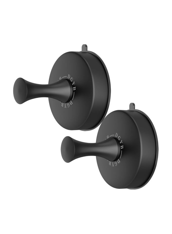 SUCTION CUP HOOKS FOR SHOWER 2-PCS HEAVY-DUTY 15LB MAX LOAD, 304 STAINLESS STEEL & PVC, NO DRILL BATHROOM WALL HOOKS FOR TOWELS, ROBE, LOOFAH (BLACK)