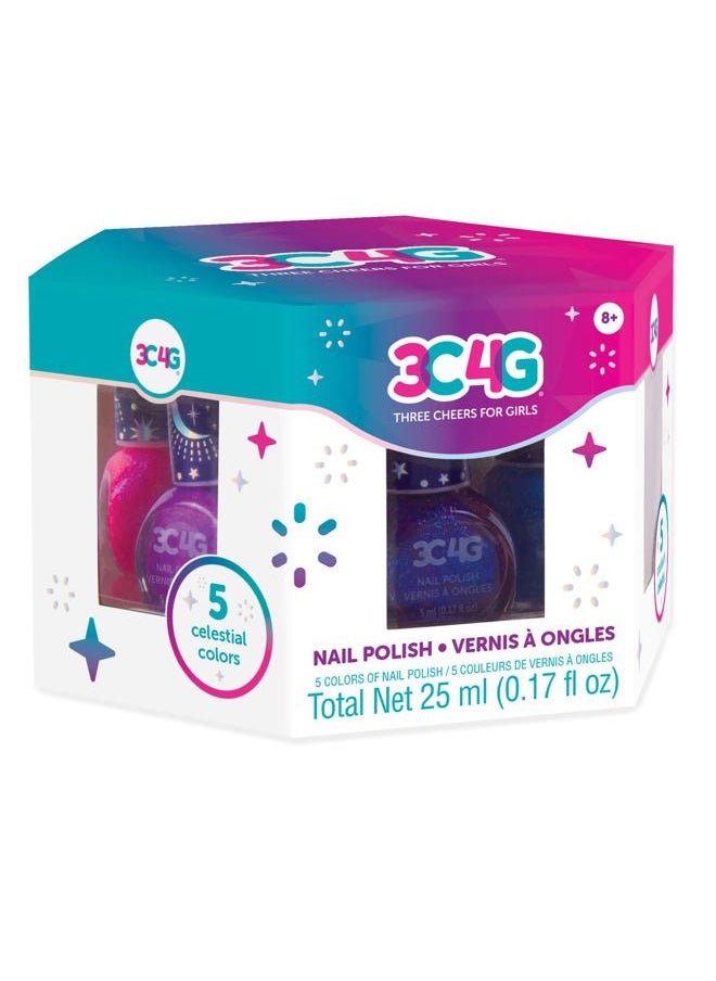 Make It Real 3C4G: Celestial Nail Polish Hexagon - 5 Bottles of Glittering Polish, Teens Tweens & Girls, Water Based, Non-Toxic Long-Lasting Polish, Dreamy Tones, Blues Purple Pink & Silver, Ages 8+  - Image 2