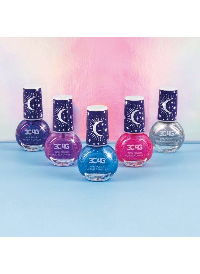 Make It Real 3C4G: Celestial Nail Polish Hexagon - 5 Bottles of Glittering Polish, Teens Tweens & Girls, Water Based, Non-Toxic Long-Lasting Polish, Dreamy Tones, Blues Purple Pink & Silver, Ages 8+  - Image 3
