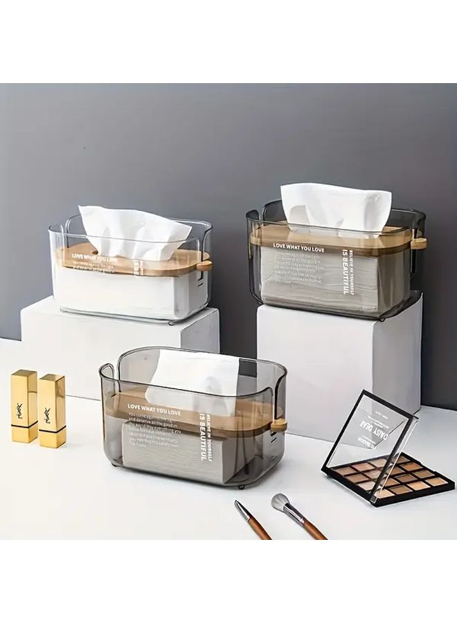 Transparent White Adjustable Height Tissue Box Holder With Lid Space Saving Shelf - Image 5