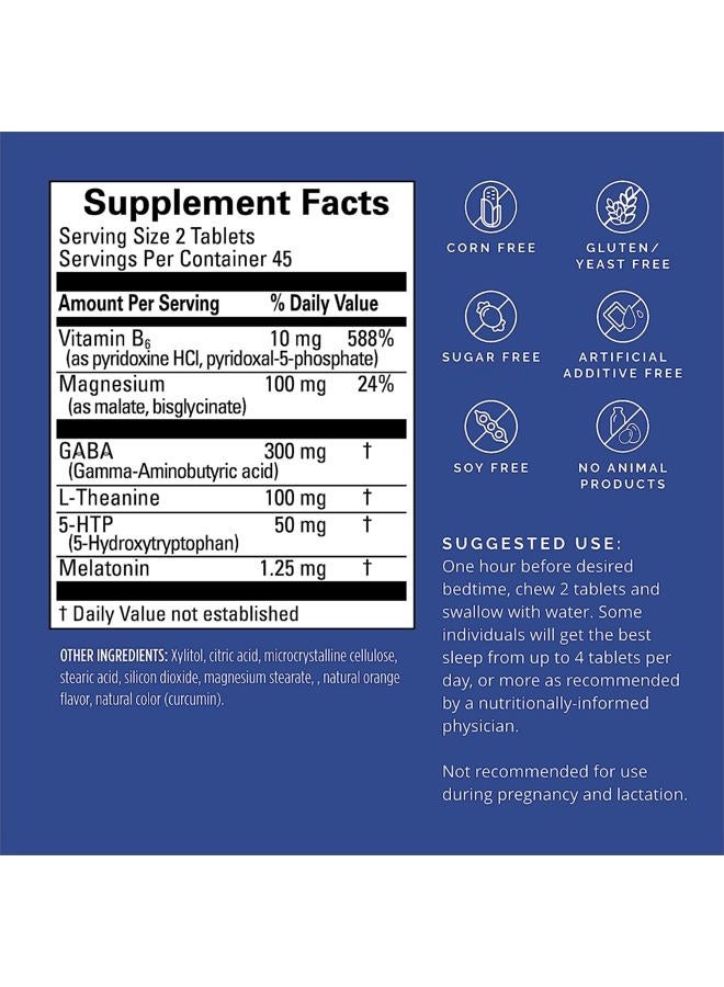BRAINMD اجعلني أنام بشكل طبيعي - 90 قرص قابل للمضغ - مع الميلاتونين، L-ثيانين، المغنيسيوم، GABA، فيتامين B6 و 5-HTP - خالي من الغلوتين - 45 حصة - Image 2