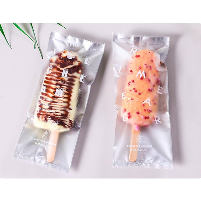 BIGINIWA Popsicle Bags Ice Cream Bags 100 Pack -Clear Ice Pop Bags with Silver Bottom and Cool Words - Image 3