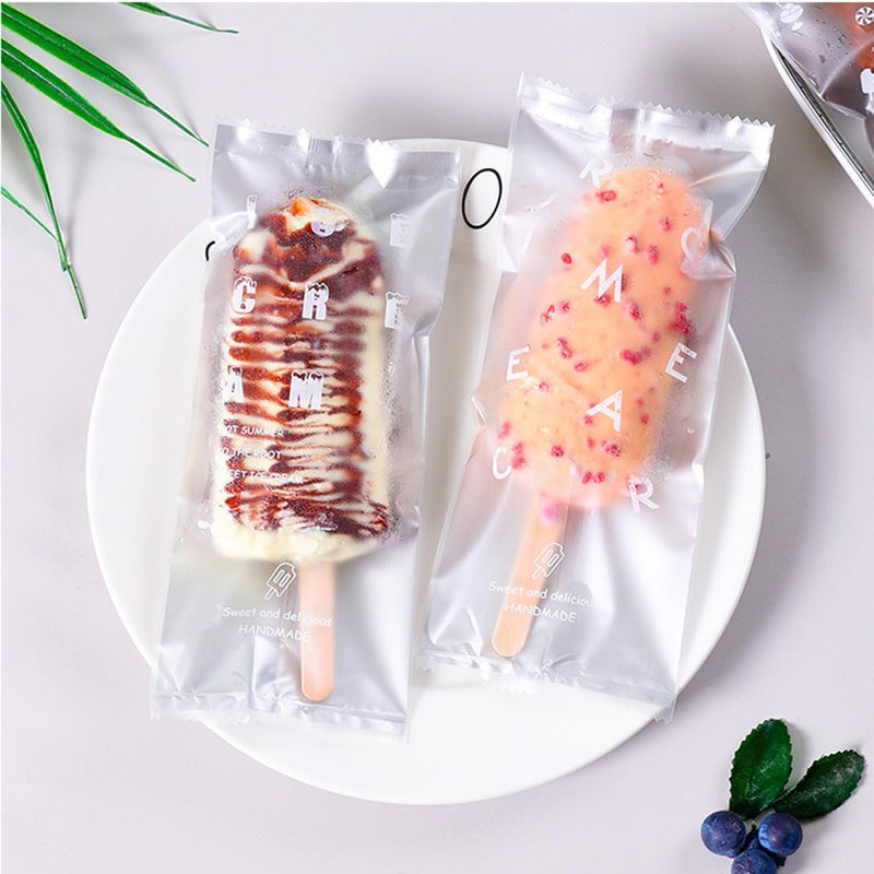 BIGINIWA Popsicle Bags Ice Cream Bags 100 Pack -Clear Ice Pop Bags with Silver Bottom and Cool Words - Image 4