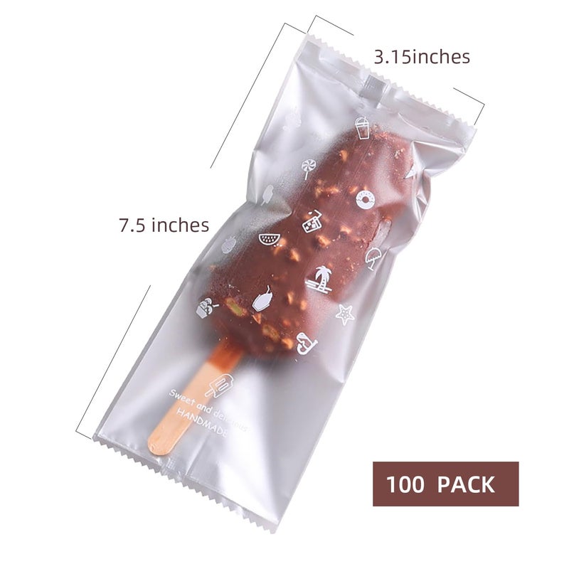 BIGINIWA Popsicle Bags Ice Cream Bags 100 Pack -Clear Ice Pop Bags with Silver Bottom and Cool Words - Image 2