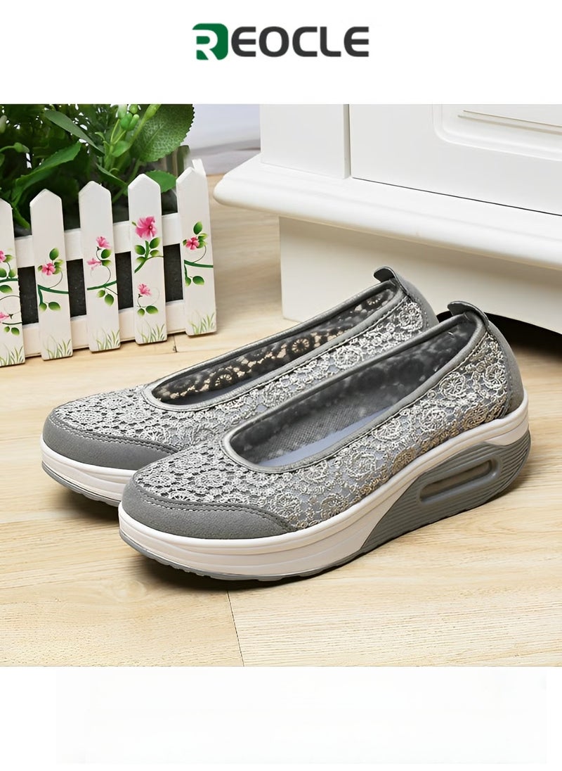 REOCLE Women's Platform Shoes with Hollow Design Comfortable Walking Shoes Non-Slip Athletic Fashion Casual Light Shoes - Image 1