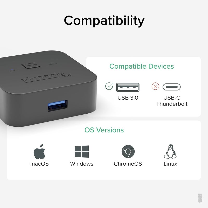 Plugable USB 3.0 Sharing Switch, One-Button USB A Switch to Share Devices Between 2 Computers | KVM Switch for Keyboards, Docking Stations & More - Image 4