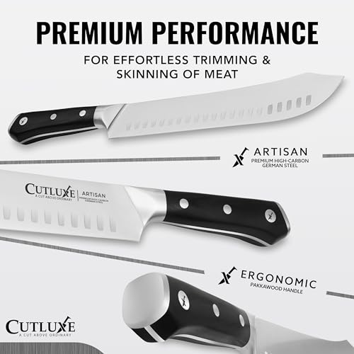 Cutluxe Butcher Knife – 10″ Bullnose Carving Knife, Forged High Carbon German Steel – Full Tang & Razor Sharp – Ergonomic Handle Design – Artisan Series - Image 2