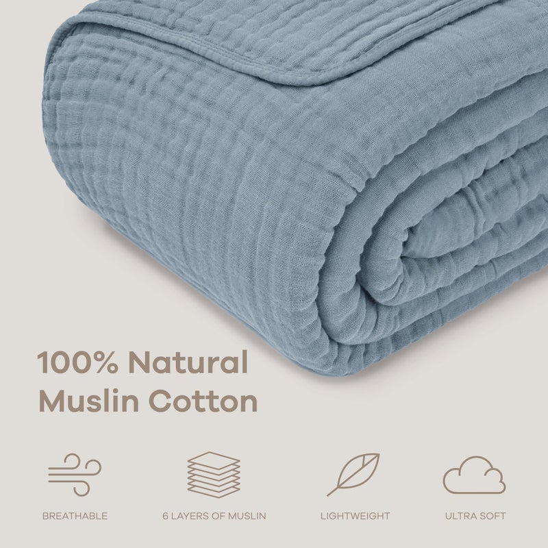 Comfy Cubs Muslin Blanket for Adults Queen 90" x 90" - 6 Layer Soft, Breathable & Lightweight Muslin Adult Blanket - Machine Washable & Designed in The US Bedding for All Seasons - Pacific Blue - Image 3