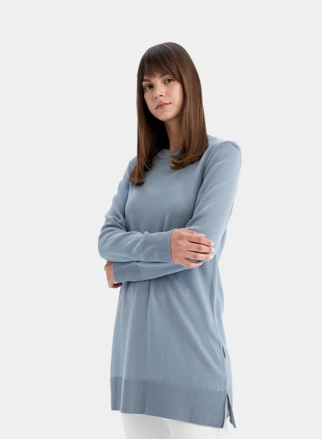 DeFacto DeFacto Regular Fit Crew Neck Side Slit Longline Tunic