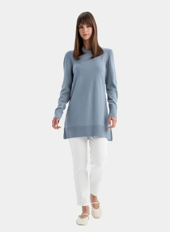 DeFacto DeFacto Regular Fit Crew Neck Side Slit Longline Tunic