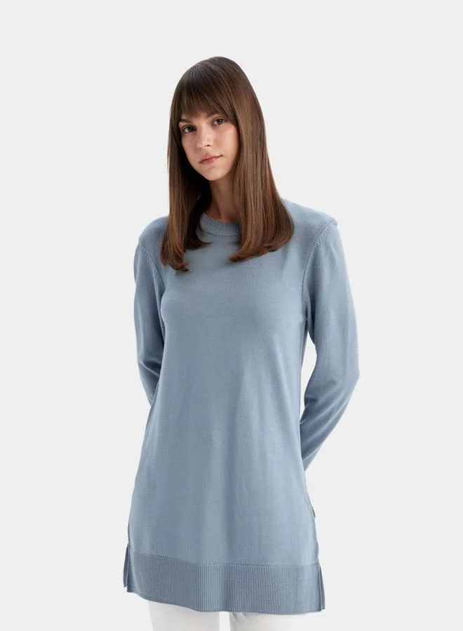 DeFacto DeFacto Regular Fit Crew Neck Side Slit Longline Tunic