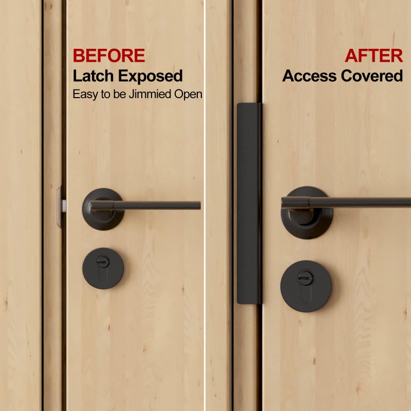 MOSECYOU Door Latch Guard Plate 7â€ with 1â€ Offset Cover, Outswing Door Security Protector Shield, Heavy Duty Version, Door Knob/Deadbolt Latch Protector Plate (1 Pack) - Image 2