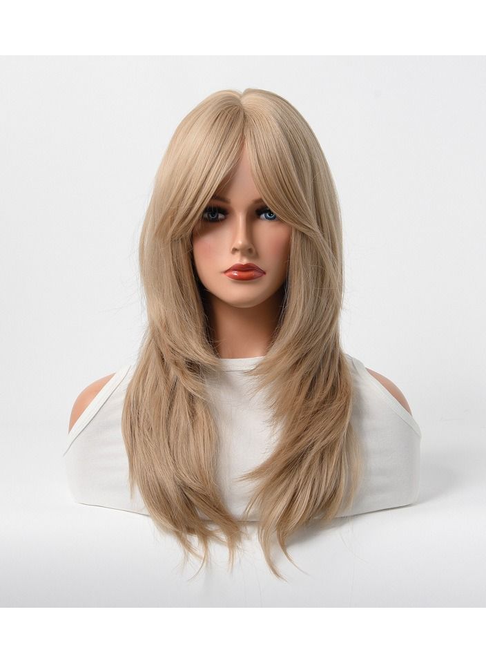 إستيل مقاومة للحرارة الاصطناعية باروكة شعر مستعار طبيعي طويل مستقيم مع شعر مستعار من الألياف للسيدات أشقر أنيق - Image 1