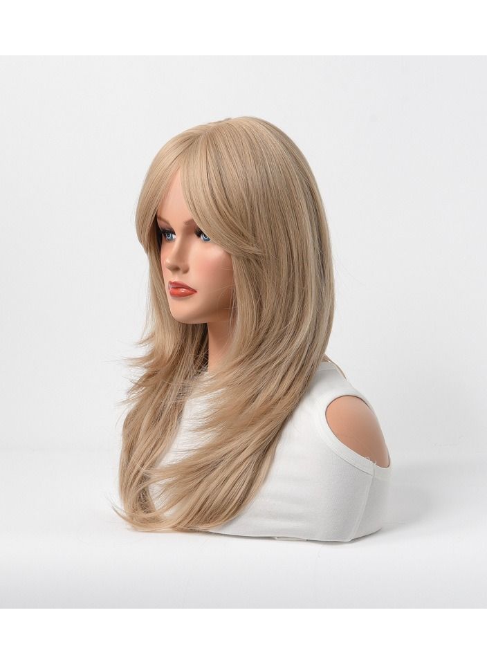 إستيل مقاومة للحرارة الاصطناعية باروكة شعر مستعار طبيعي طويل مستقيم مع شعر مستعار من الألياف للسيدات أشقر أنيق - Image 3