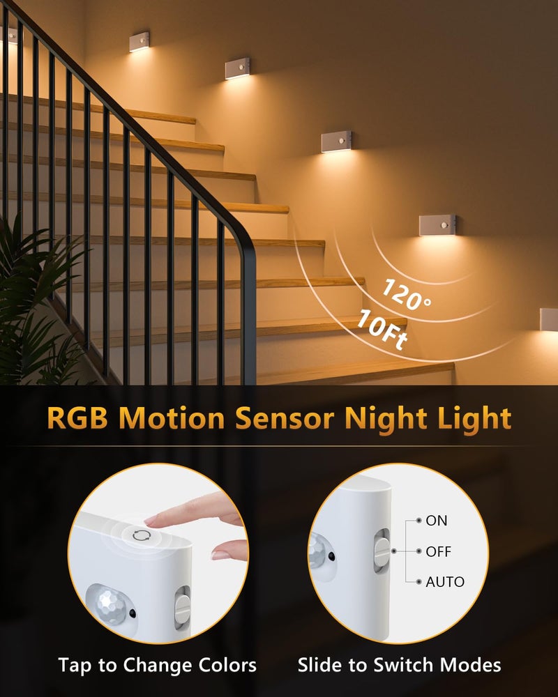 WILLED Stair Lights Indoor, RGB & Warm White Motion Sensor Night Light, Color Changing Motion Sensor Light Indoor, Rechargeable Night Light for Stair,Hallway,Bathroom,Cabinet,Closet,Kitchen,6 Pack - Image 5