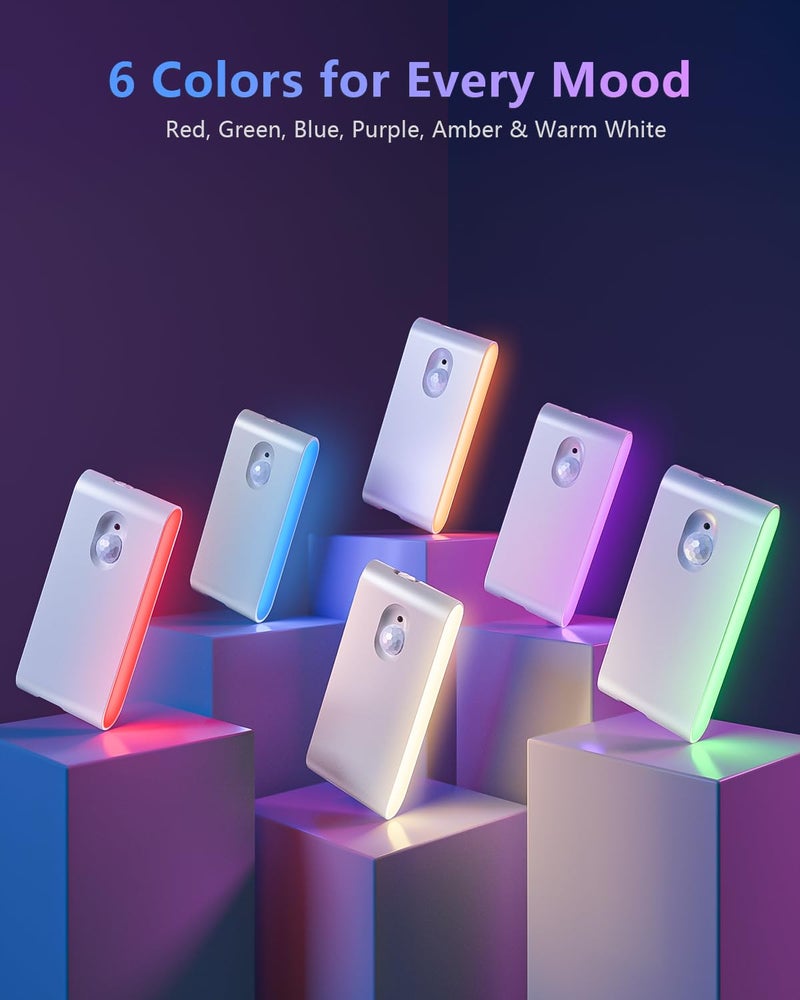 WILLED Stair Lights Indoor, RGB & Warm White Motion Sensor Night Light, Color Changing Motion Sensor Light Indoor, Rechargeable Night Light for Stair,Hallway,Bathroom,Cabinet,Closet,Kitchen,6 Pack - Image 4