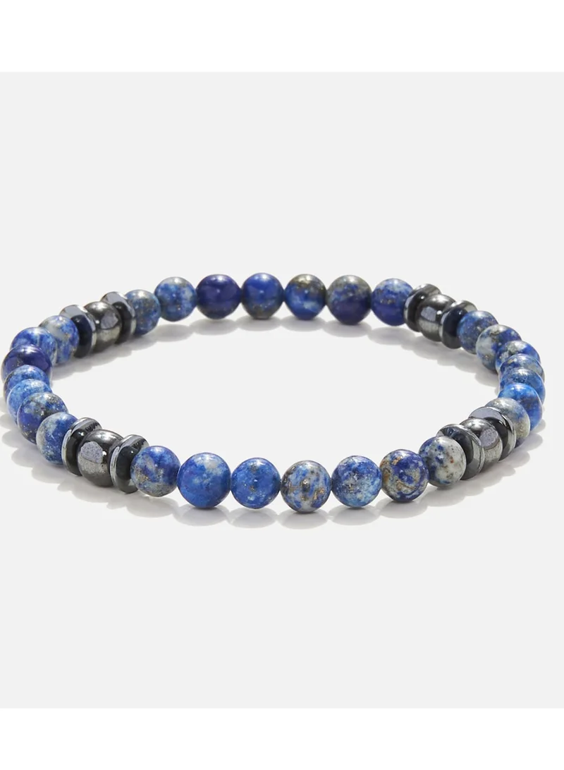 كريسوستوموس Handmade Beaded Bracelet for Men with Natural Blue Lapis and Hematite Stones