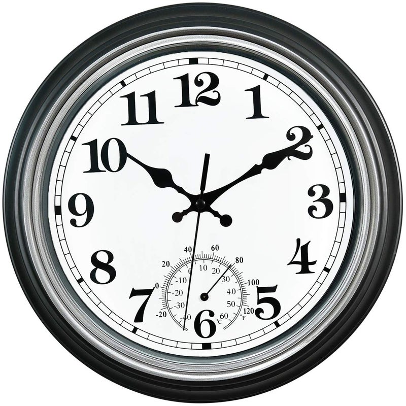 SMILEMARY SMILEMARY 12Inch IndoorOutdoor Retro Silent NonTicking Waterproof Wall Clock with ThermometerBattery Operated Quality Quartz Round Clock Wall Decorative for PatioHome 