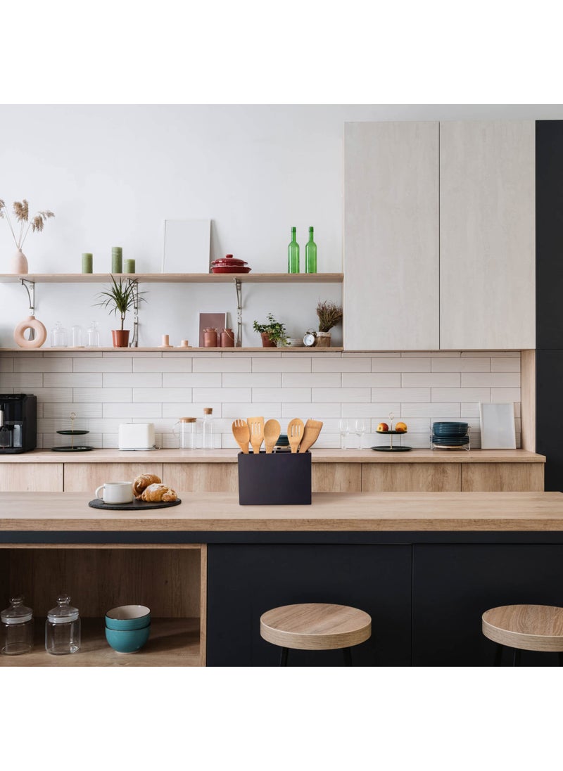 Essentra Home Essentra Home Matte Black Kitchen Utensil Holder  Large Rectangular Utensil Crock with Two Compartments  Modern Kitchen Cookware Storage.  - Image 2