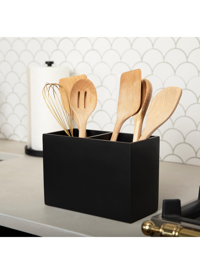 Essentra Home Essentra Home Matte Black Kitchen Utensil Holder  Large Rectangular Utensil Crock with Two Compartments  Modern Kitchen Cookware Storage.  - Image 5