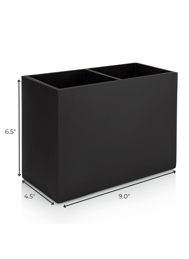 Essentra Home Essentra Home Matte Black Kitchen Utensil Holder  Large Rectangular Utensil Crock with Two Compartments  Modern Kitchen Cookware Storage.  - Image 3