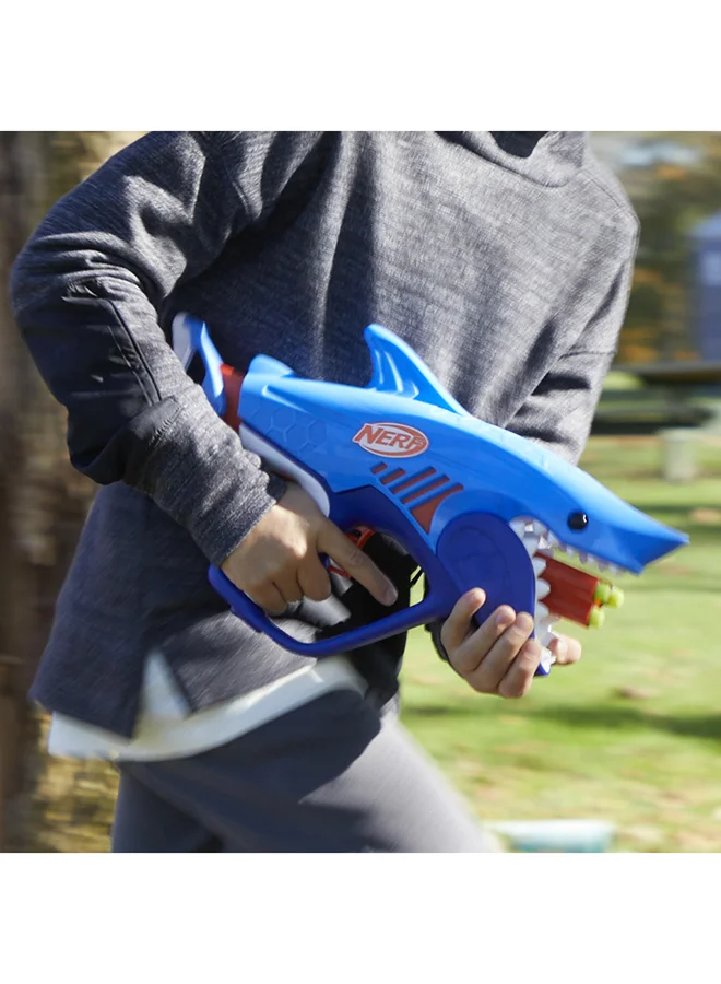 NERF Junior Wild Sharkfire, Easy Play Dart Blaster, 8 Elite Darts, Blaster Shark Toys for 6-Year-Old Boys & Girls & Up, Outdoor Toys
