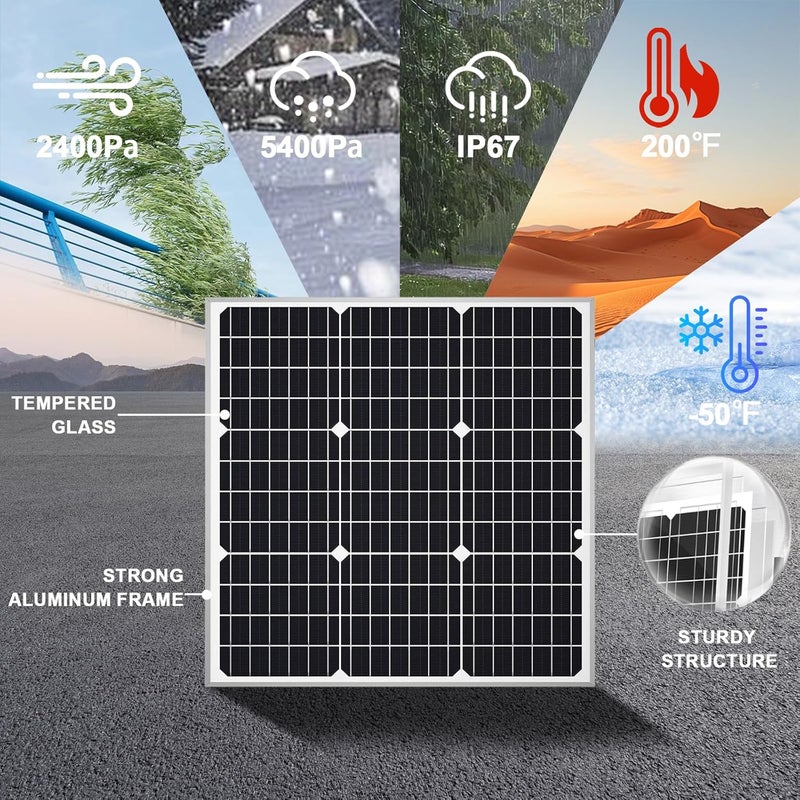 SOLPERK Solar Panel Kit 50W 12V, Solar Battery Trickle Charger Maintainer with Upgrade Waterproof Controller for Boat Car RV Motorcycle Marine Automotive (Without Mounting Bracket) - Image 3