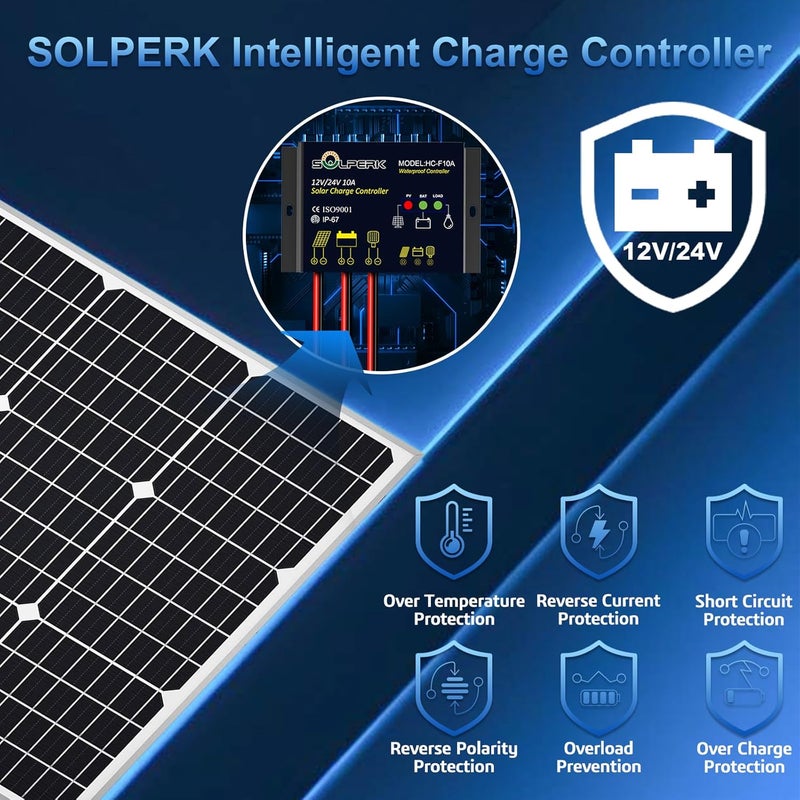 SOLPERK Solar Panel Kit 50W 12V, Solar Battery Trickle Charger Maintainer with Upgrade Waterproof Controller for Boat Car RV Motorcycle Marine Automotive (Without Mounting Bracket) - Image 2