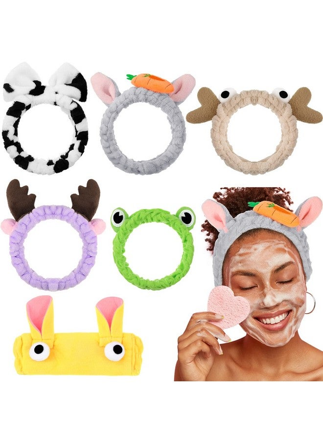 Jutom 6 Pieces Animal Themed Spa Headband Cute Makeup Headband Lovely Ears Hair Band For Washing Face Elastic Cosmetic Head Wrap For Women Girls 6 Styles - Image 1