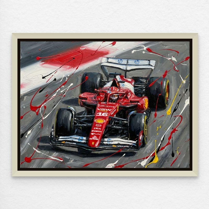 Art Decor Framed Canvas Landscape Print of Charles Leclerc Ferrari F1 Race Car Motorsport Wall Art for Home Living Room Bedroom Office - Image 1