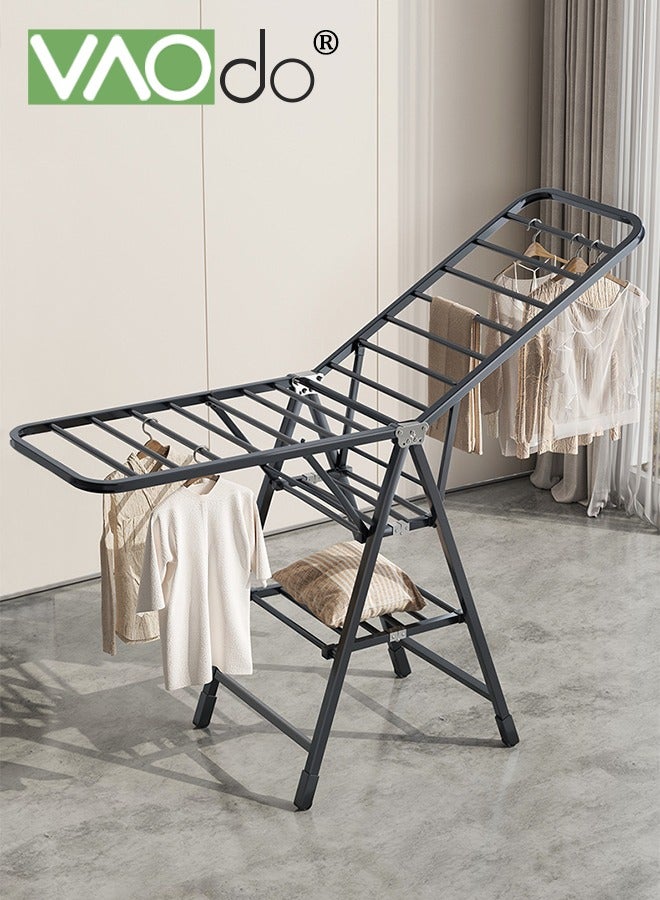 فاو دو رف تجفيف الملابس القابل للطي مع بكرة تعليق قابلة للتعديل وحامل تجفيف ثلاثي الطبقات ورف غسيل قائم على الأرض يتحمل الأحمال الثقيلة - Image 1