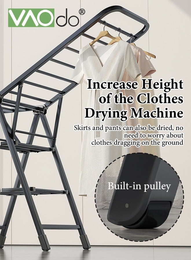 فاو دو رف تجفيف الملابس القابل للطي مع بكرة تعليق قابلة للتعديل وحامل تجفيف ثلاثي الطبقات ورف غسيل قائم على الأرض يتحمل الأحمال الثقيلة - Image 4