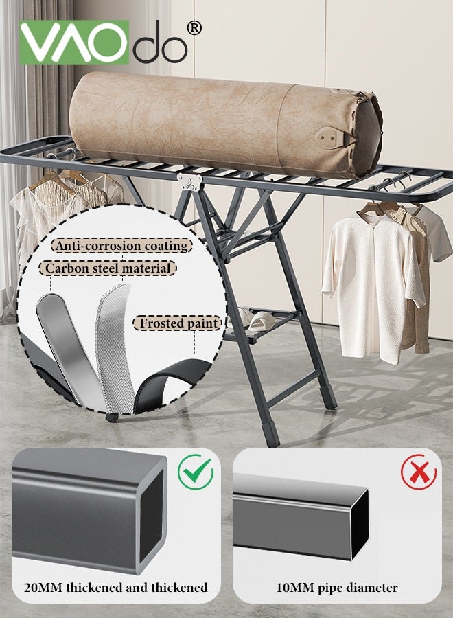 فاو دو رف تجفيف الملابس القابل للطي مع بكرة تعليق قابلة للتعديل وحامل تجفيف ثلاثي الطبقات ورف غسيل قائم على الأرض يتحمل الأحمال الثقيلة - Image 5