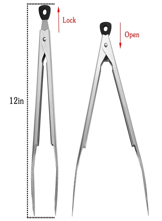 Devico Kitchen Tongs for Cooking, 2-Piece 12 inch 18/8 Stainless Steel Metal BBQ Grill Tongs with Lock - Image 2