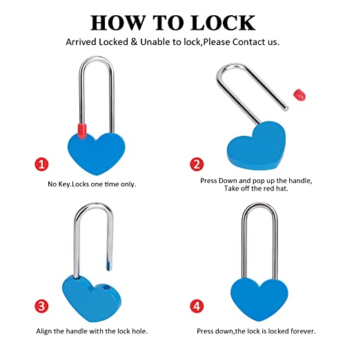 VeYocilk Love Lock Heart Padlock, Blue Single Heart Wish Lock for Lovers Wedding, Valentines, Anniversary, Travel, Valentines Day(No Key) - Image 3
