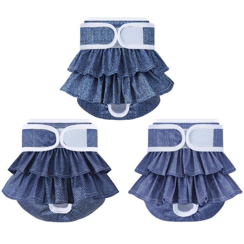 Mengelina Reusable Dog Diapers Female 3 Pack Doggie Diapers for Period Heat Incontinence Puppy Training (Medium, Jeans) - Image 1