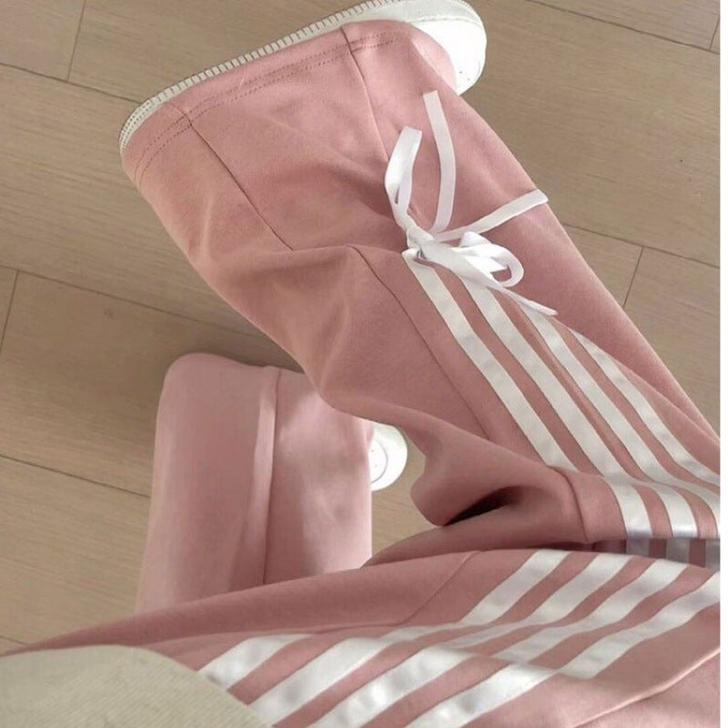 2024 Pink Bow Elastic Waist Joggers for Women Black [regular]] - Image 3
