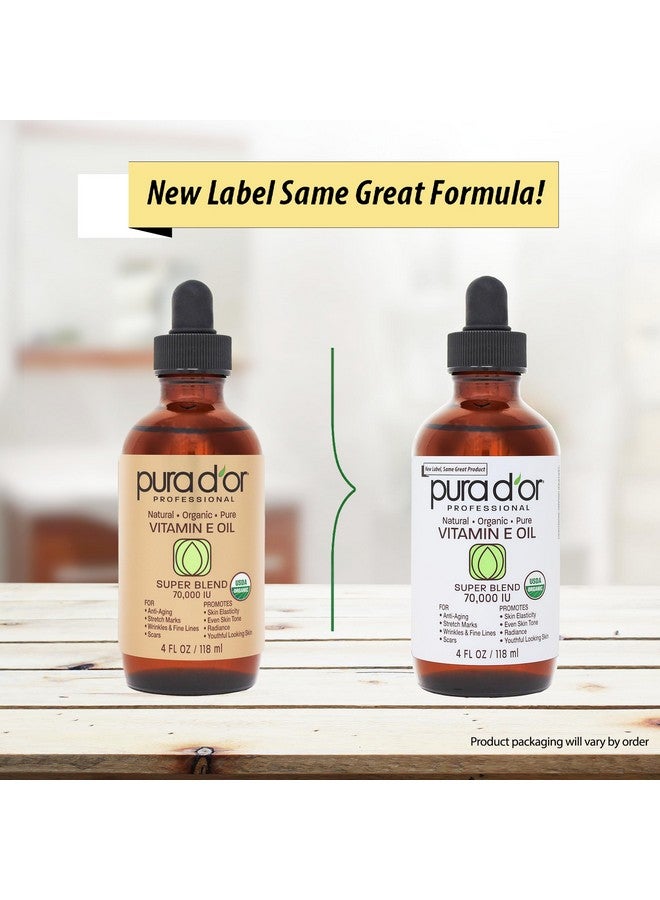 PURA D'OR 4 Oz ORGANIC Vitamin E Oil Blend 70,000 IU - 100% Natural Hexane Free, Sweet Almond, Apricot, Jojoba, Argan, Rosehip, Sunflower & Avocado Bath Oil For Scars, Skin, Face & Full Body - Image 2