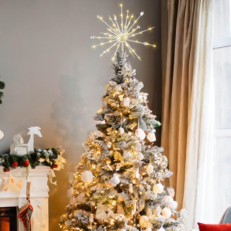 ElectricWise Christmas Tree Topper 15 inch Battery Operated Mid Century Vibe Retro 3D Lighted Starburst Tree Topper Decorations with Crystal and 19 Twinkle Lights(Silver) - Image 2