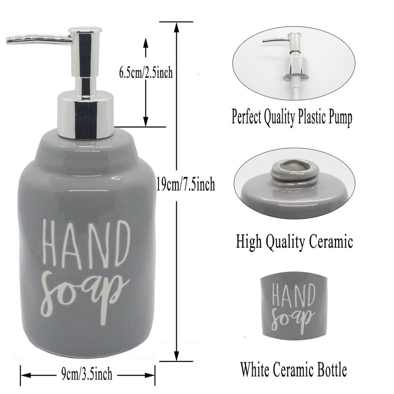 GlrYer 2 Pack Ceramics Hand Soap And Dish Soap Dispenser Set For Kitchen And Bathroom  Refillable Liquid Hand Soap Dispenser  Premium Kitchen Soap Dispenser  Perfect For Counter D?Cor (Gray) - Image 2