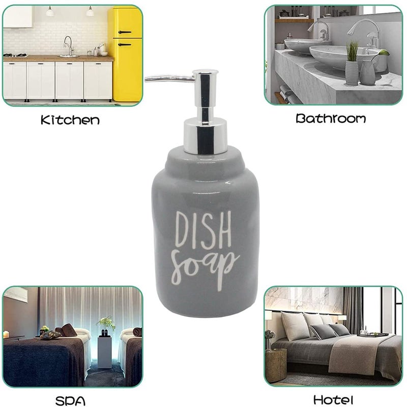 GlrYer 2 Pack Ceramics Hand Soap And Dish Soap Dispenser Set For Kitchen And Bathroom  Refillable Liquid Hand Soap Dispenser  Premium Kitchen Soap Dispenser  Perfect For Counter D?Cor (Gray) - Image 4