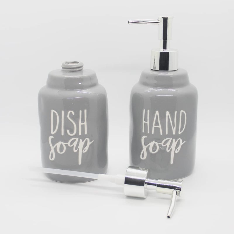 GlrYer 2 Pack Ceramics Hand Soap And Dish Soap Dispenser Set For Kitchen And Bathroom  Refillable Liquid Hand Soap Dispenser  Premium Kitchen Soap Dispenser  Perfect For Counter D?Cor (Gray) - Image 5