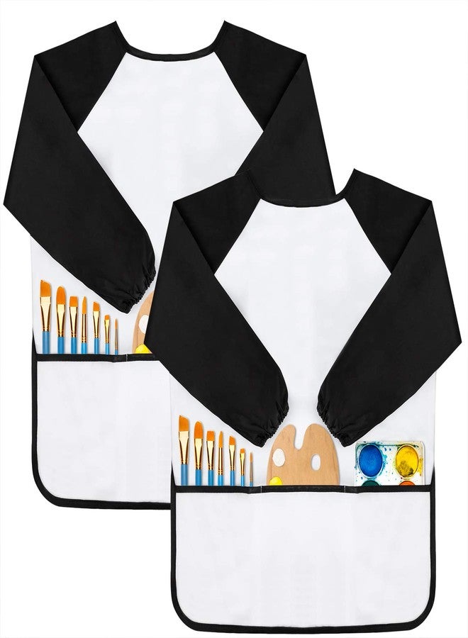 GODR7OY Kids Art Smocks, Painting Apron Artist Smock with Sleeve and 3 Pockets 2 Pack Black/White Set for Age 2-6 Years (Small) - Image 1