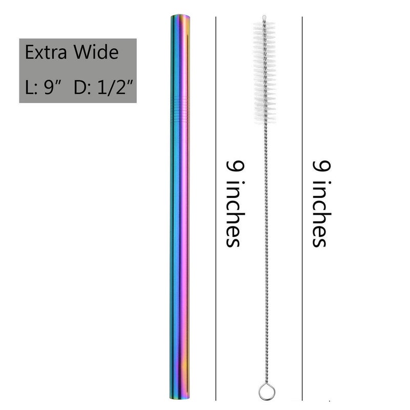 ALINK Stainless Steel Metal Boba Straws, 12mm x 9 inch Extra Wide Colored Reusable Smoothie Straws, Pack of 4 with Cleaning Brush & Carrying Case - Image 3