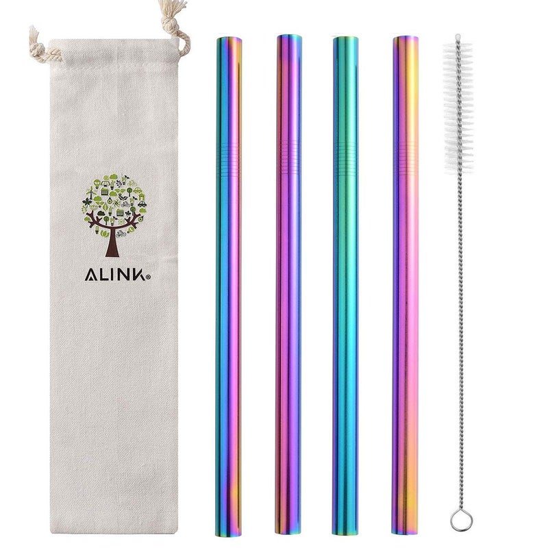 ALINK Stainless Steel Metal Boba Straws, 12mm x 9 inch Extra Wide Colored Reusable Smoothie Straws, Pack of 4 with Cleaning Brush & Carrying Case - Image 2