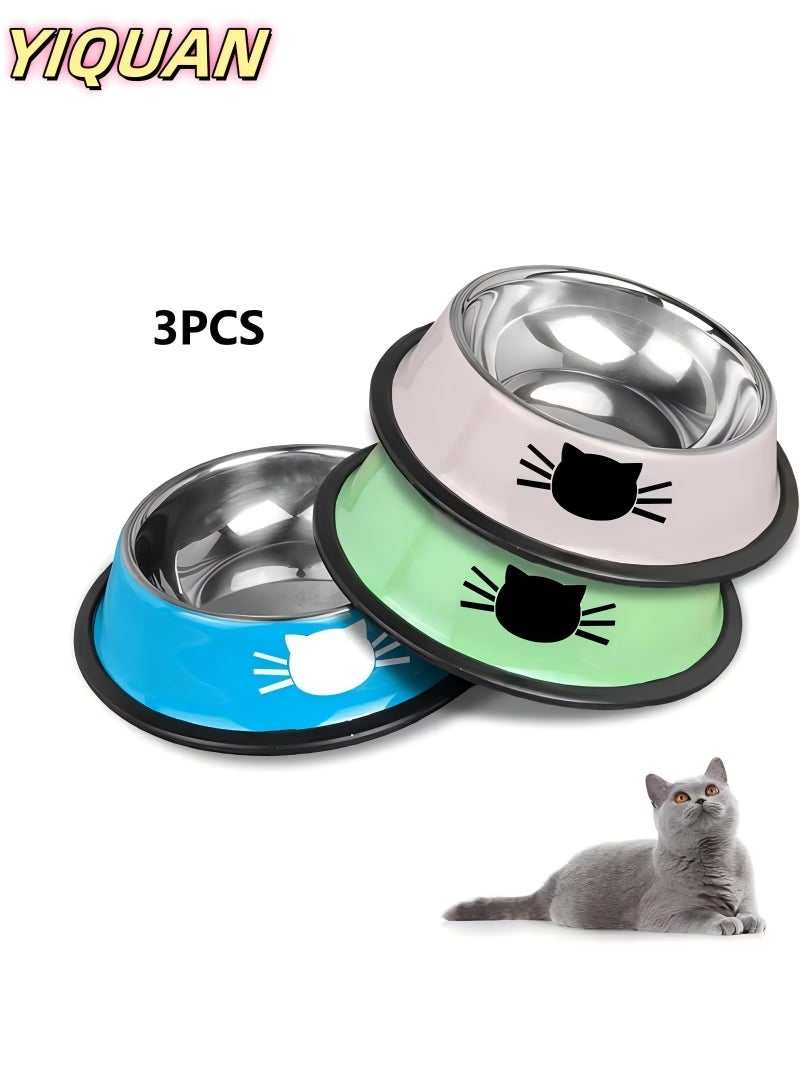 YIQUAN 3pcs Cat Bowl Set, Non-Slip Cat Bowls Stainless Steel Cat Feeding Bowls, Cat Drinkers, Large Bowls for Cats and Pet Drinking Bowls - Image 1
