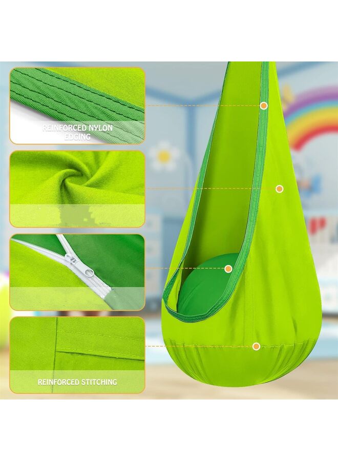 Kids Pod Swing Seat, Child Hammock Chair with Inflatable Pillow, Cotton Hanging Chair for Outdoor and Indoor (Color : Green) - Image 2